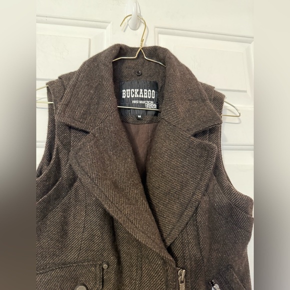 Buckaroo Jeans Vintage Wool Vest Brown Medium Collared Zip Metal Logo Western - Picture 5 of 10